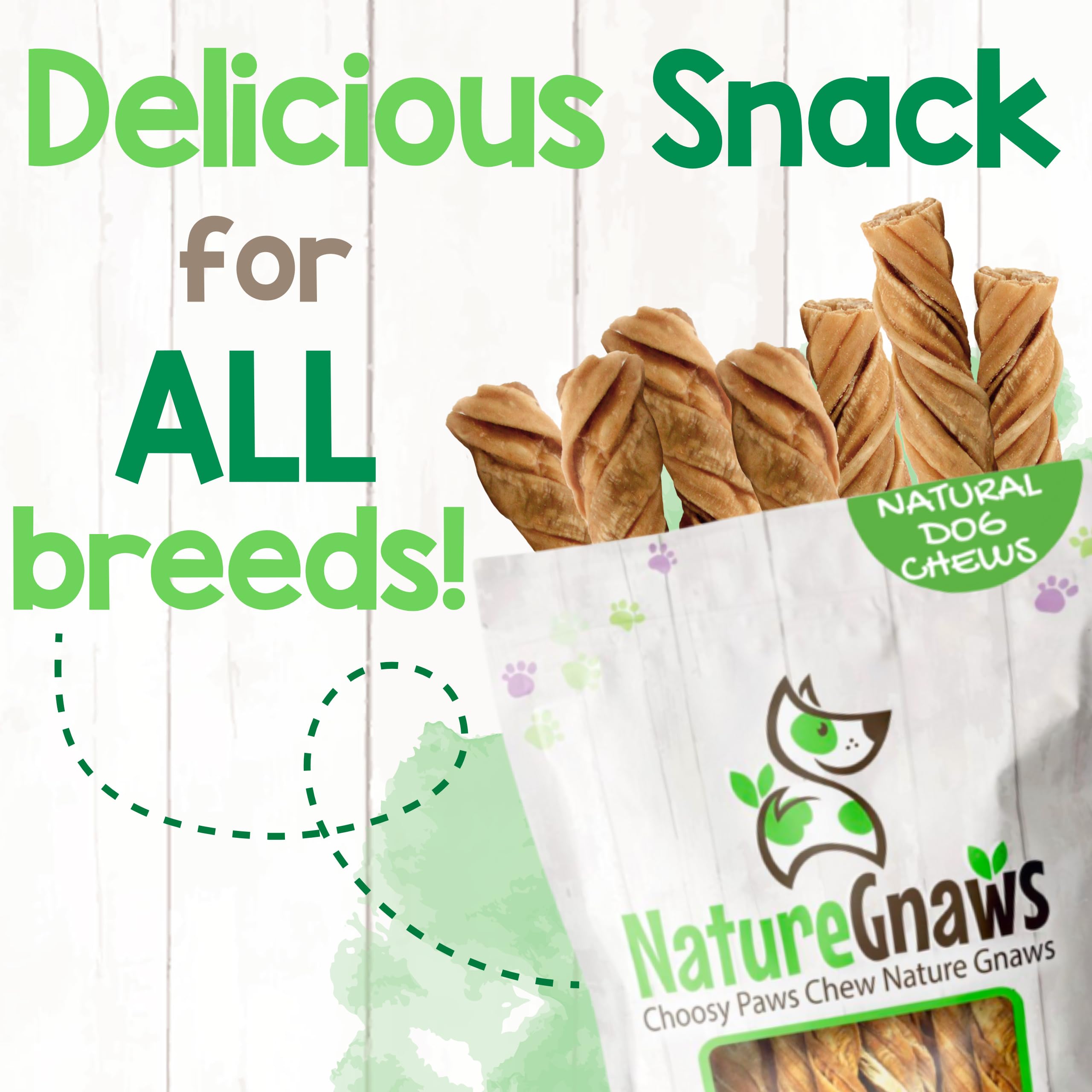 Nature Gnaws Tripe Twists senior-dog scene demonstrates easy-to-chew texture