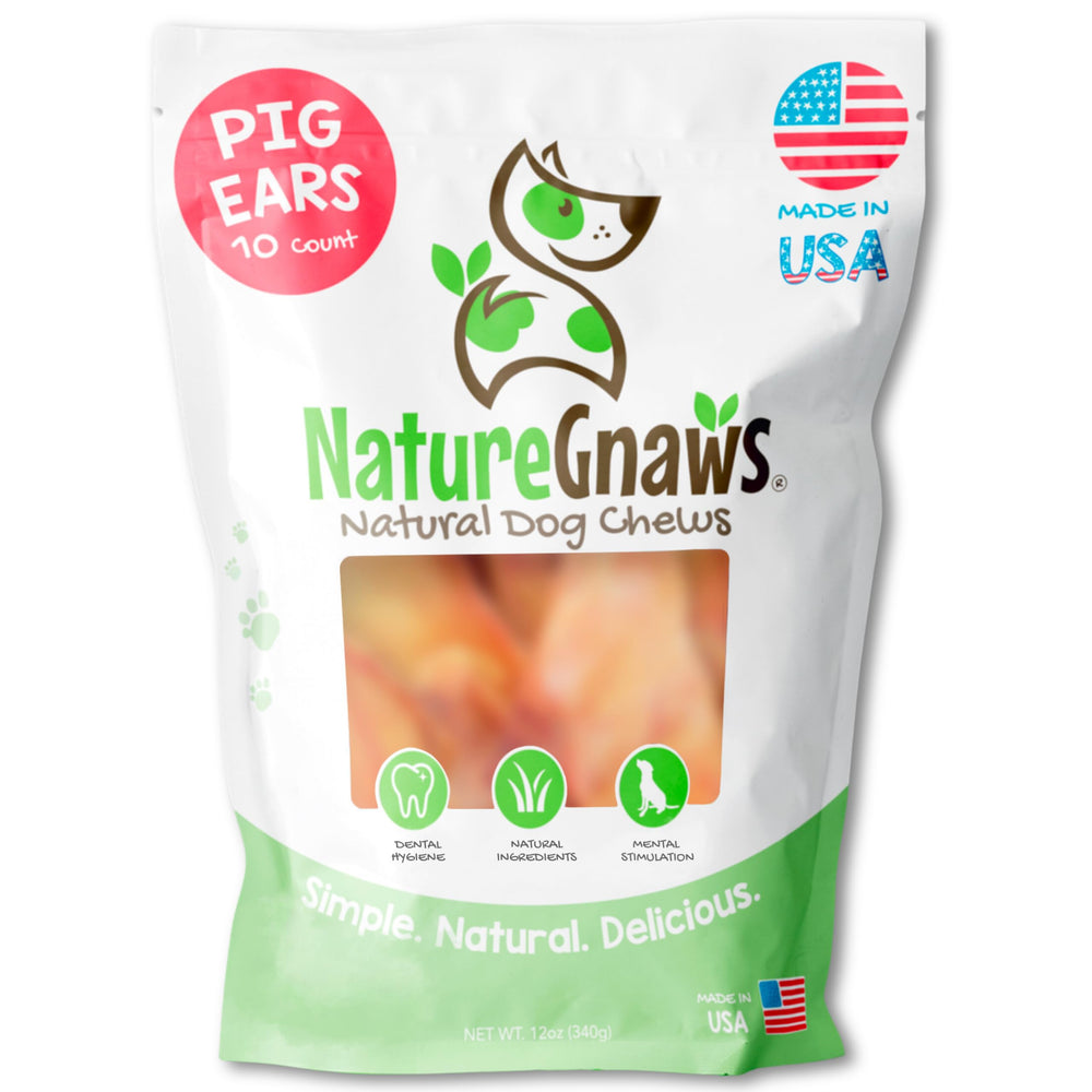 Nature Gnaws USA Pig Ears dog-chew pile for long-lasting engagement.