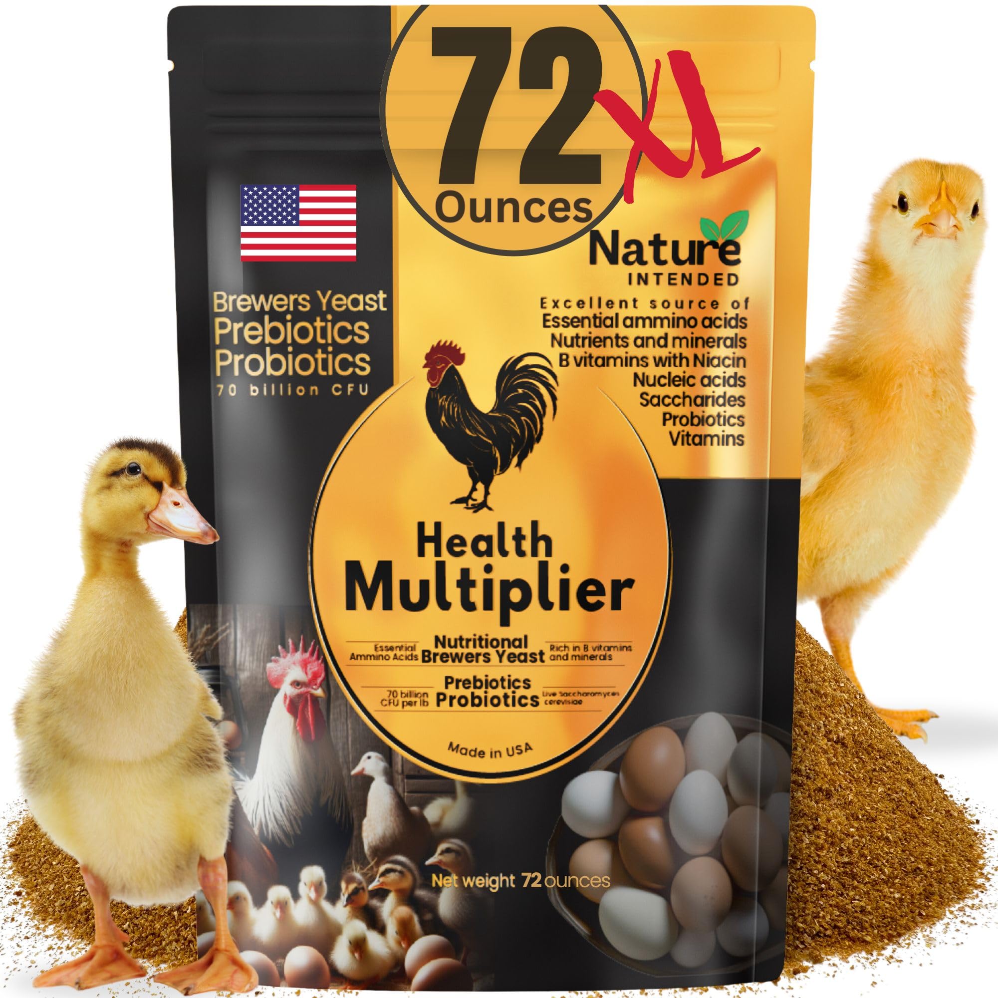 Nature INTENDED Brewer's Yeast Probiotics in foil pouch supporting flock vitality and resilience.
