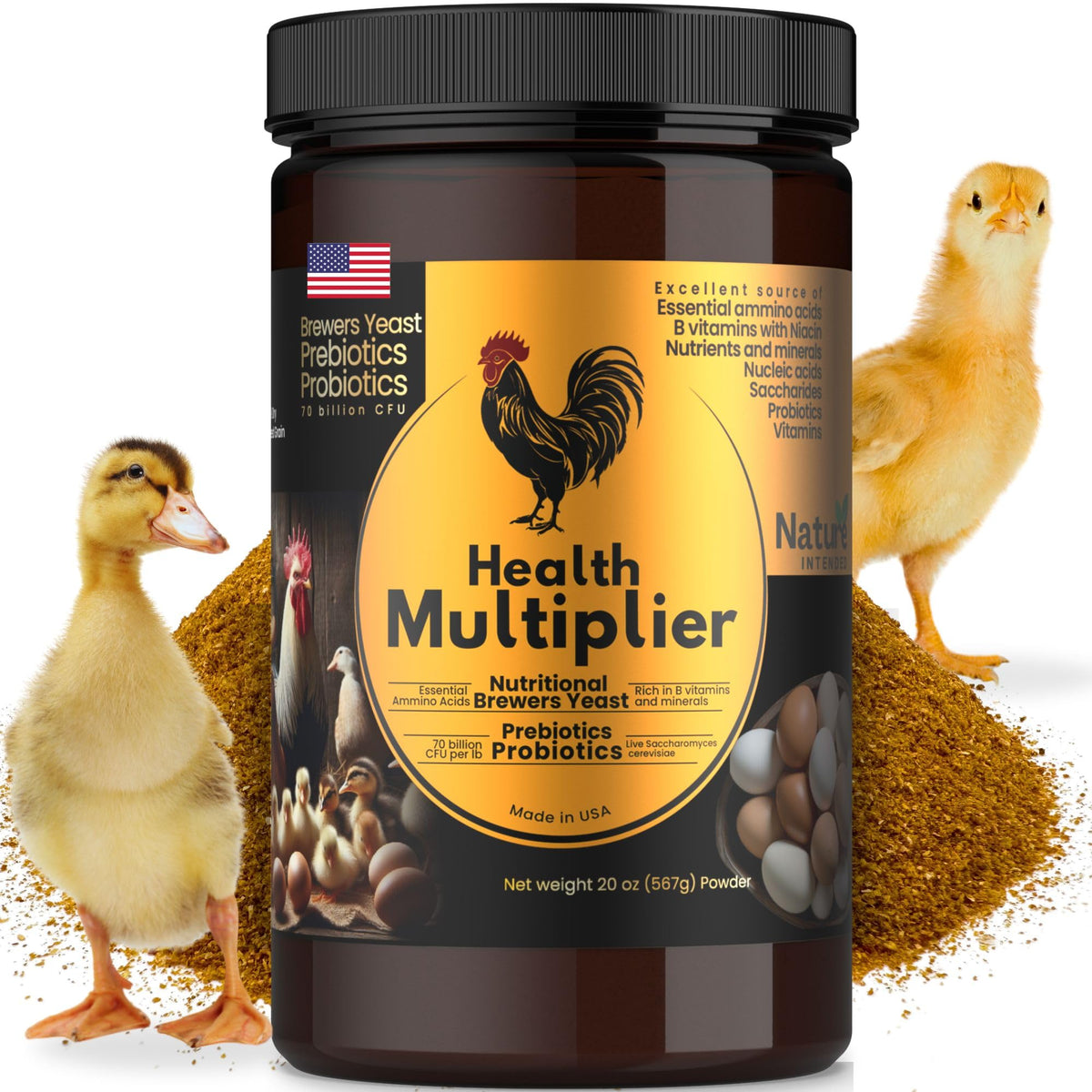Nature INTENDED brewers yeast probiotics jar front promotes healthy poultry balance
