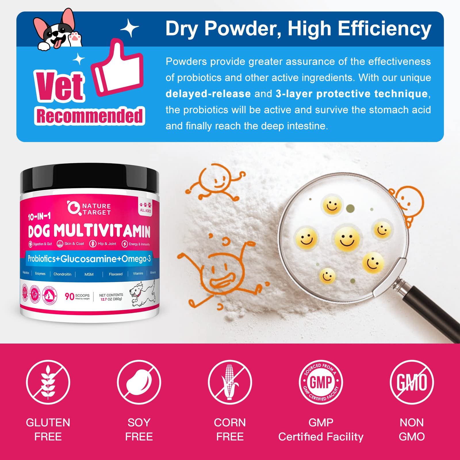 Nature Target digestive enzymes powder helps dogs digest meals comfortably