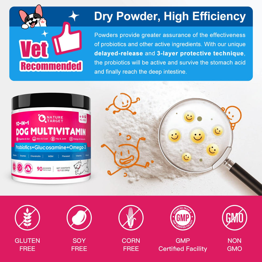 Nature Target digestive enzymes powder helps dogs digest meals comfortably