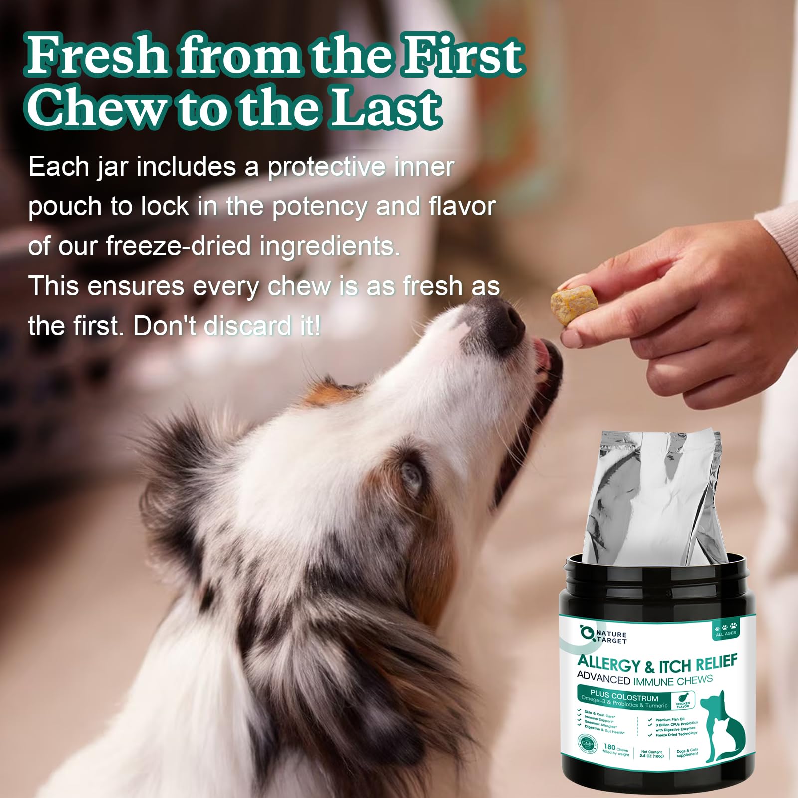 Nature Target all-natural, grain-free formula emphasizes pure ingredients and safety.