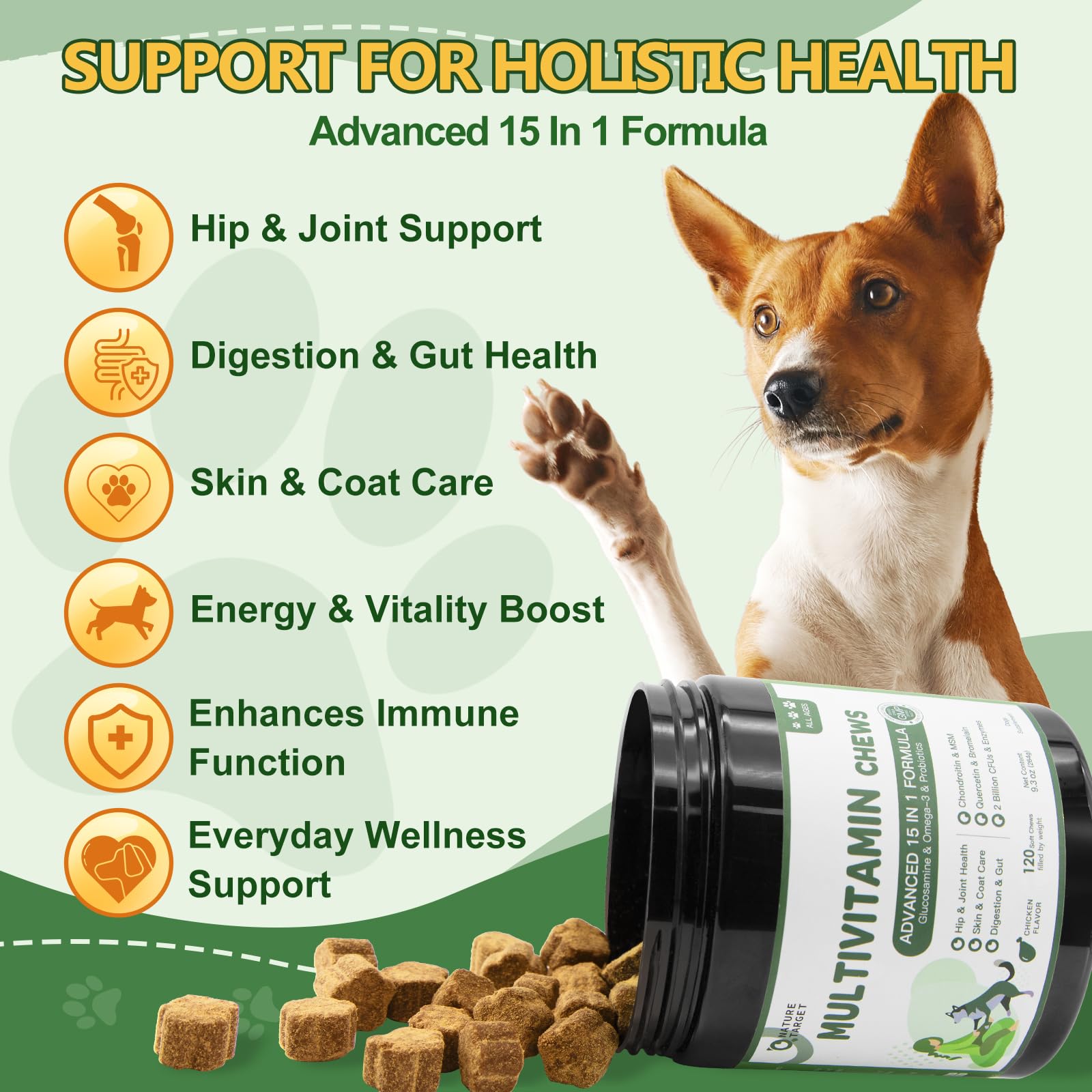 Nature Target chicken-flavor soft chews for easy daily joint support.