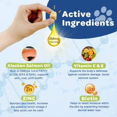 Nature Target dog skin coat supplement ingredients close-up for nourishment.