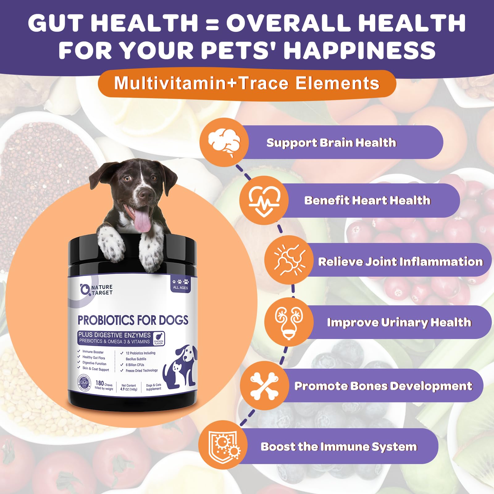 Nature Target Omega-3 for dogs with zinc proteinate supports immune health.
