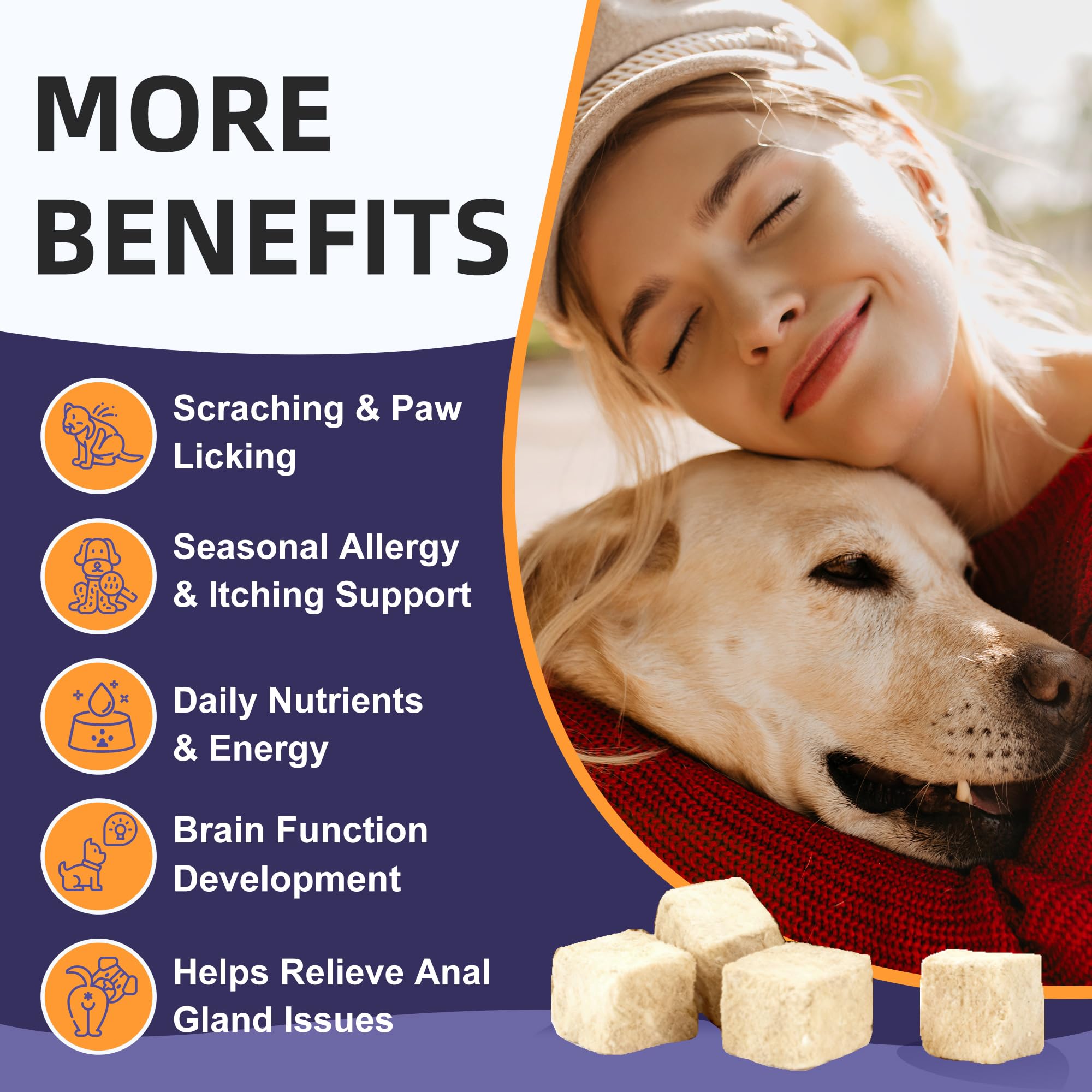 Dog with shiny coat alongside Nature Target probiotics for skin support
