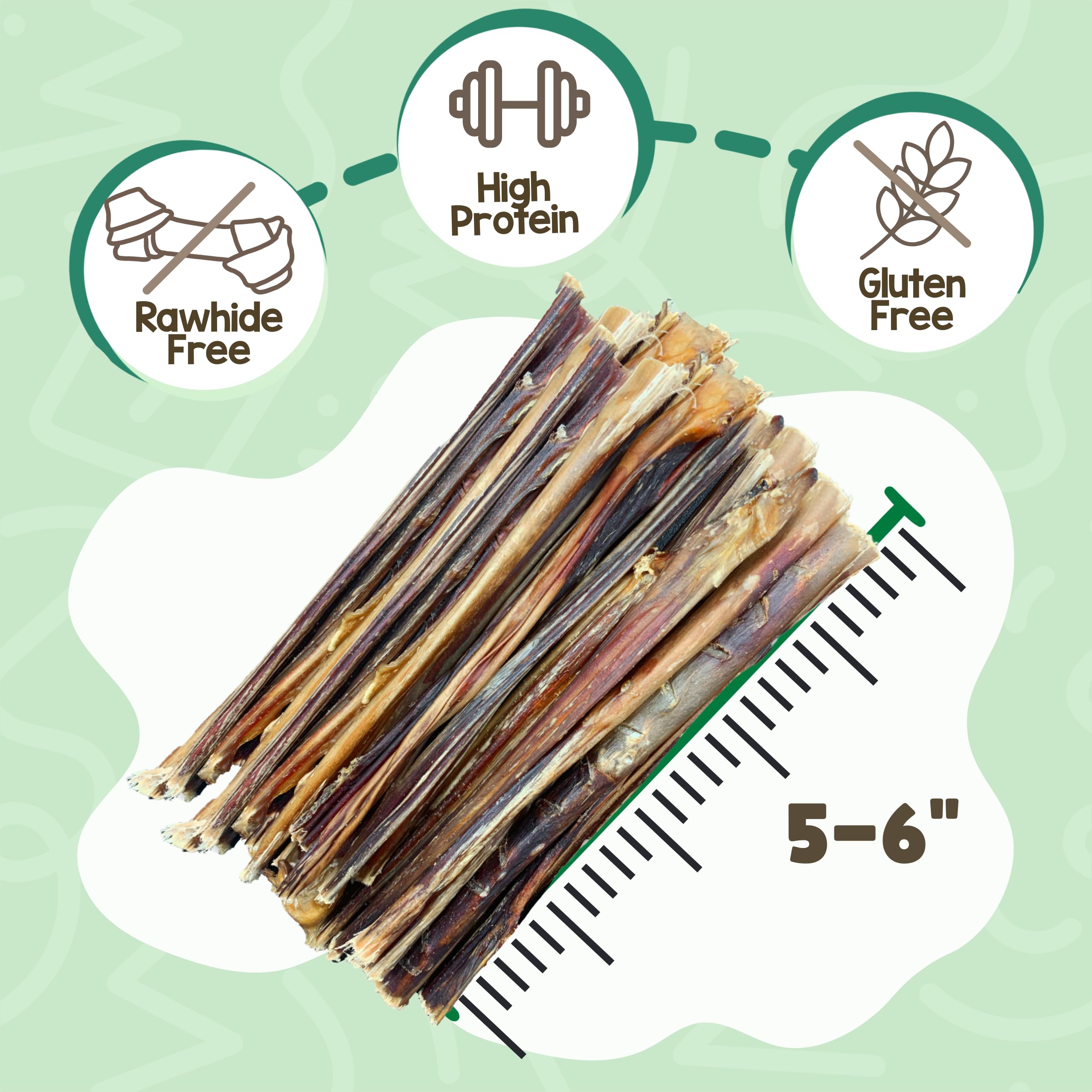 Nature Gnaws extra-thin bully sticks packaging back, low-odor rawhide-free chew option.