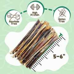 Nature Gnaws extra-thin bully sticks packaging back, low-odor rawhide-free chew option.