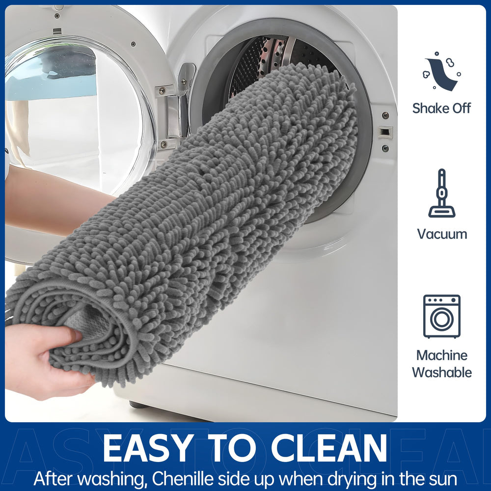 Naturei chenille dog paw protection mat helping keep muddy paws off floors.