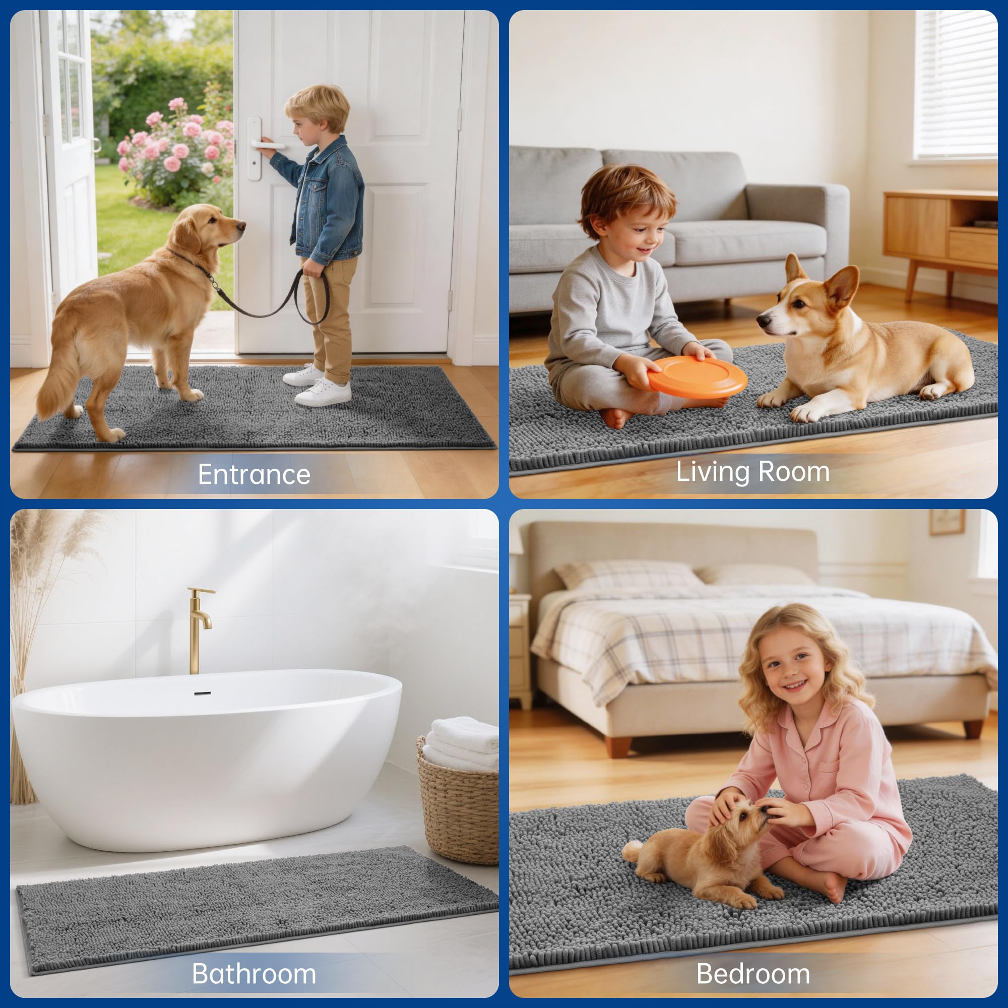 Naturei chenille machine washable mat for easy deep cleaning.