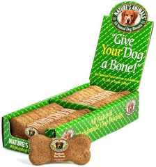 Closeup of Nature's Animals biscuits with wholesome ingredients for dogs.