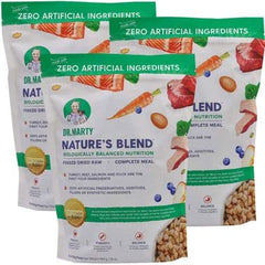 Nature's Blend Dr. Marty freeze-dried raw dog food bag ready for serving, supporting healthy digestion.
