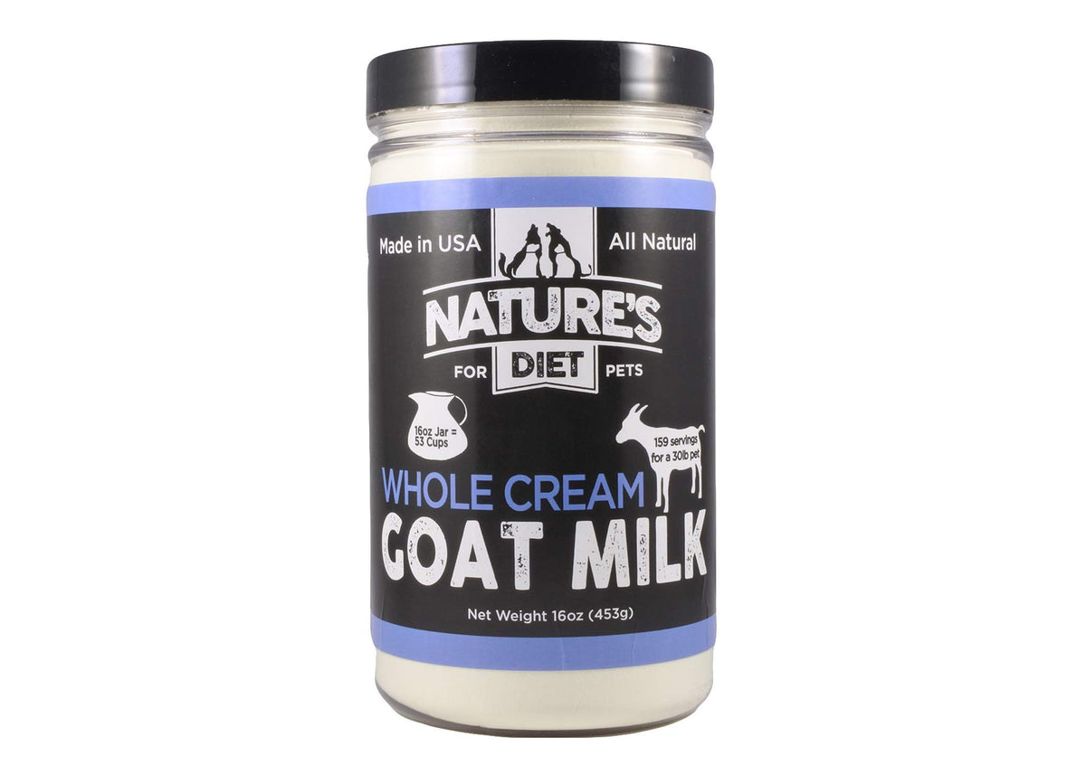 Nature's Diet goat milk powder ready to mix for a nutrient-rich treat