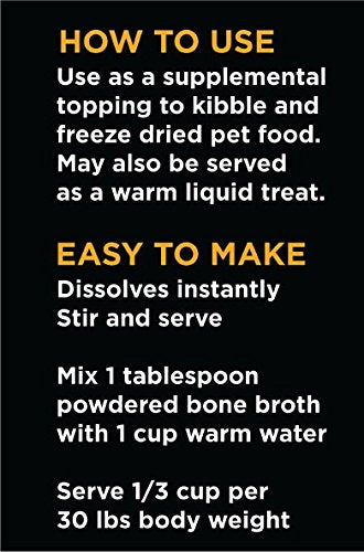 Nature's Diet bone broth powder sprinkled over dry kibble for added moisture and taste.