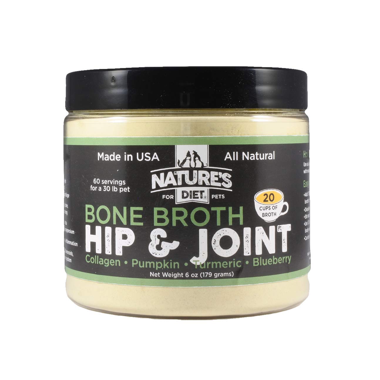 Nature's Diet Pet Original Bone Broth Powder packaging for convenient, protein-rich meals.