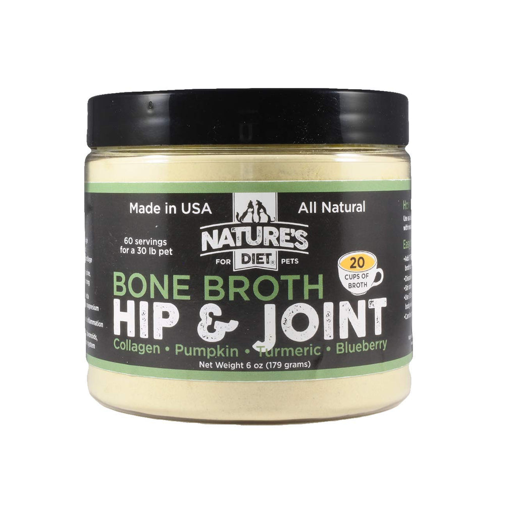 Nature's Diet Pet Original Bone Broth Powder packaging for convenient, protein-rich meals.