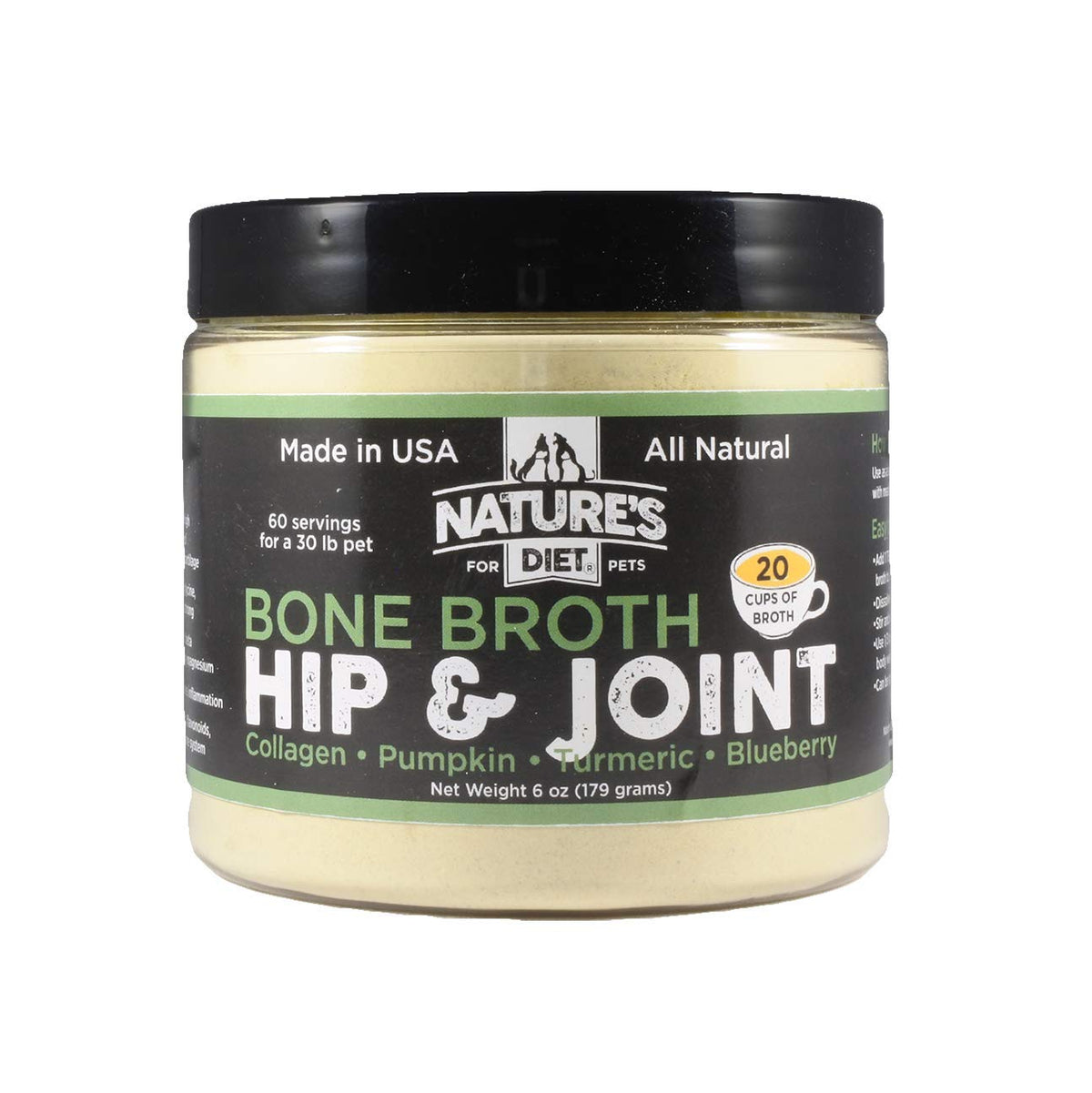 Nature's Diet Pet Original Bone Broth Powder packaging for convenient, protein-rich meals.