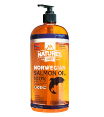 Nature's Diet Salmon Oil bottle with pump for easy daily dosing.