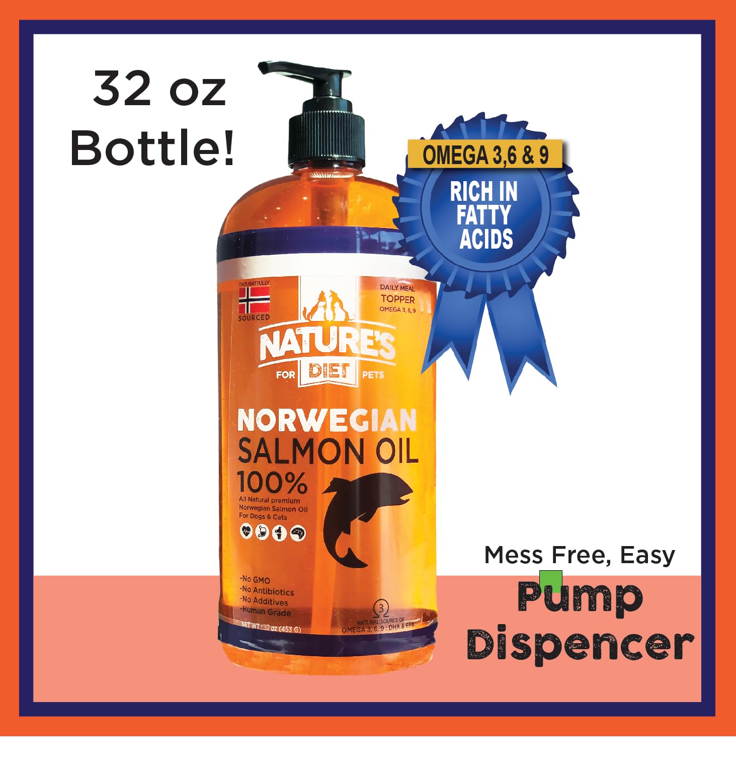 Nature's Diet Salmon Oil supports healthy skin and coat.
