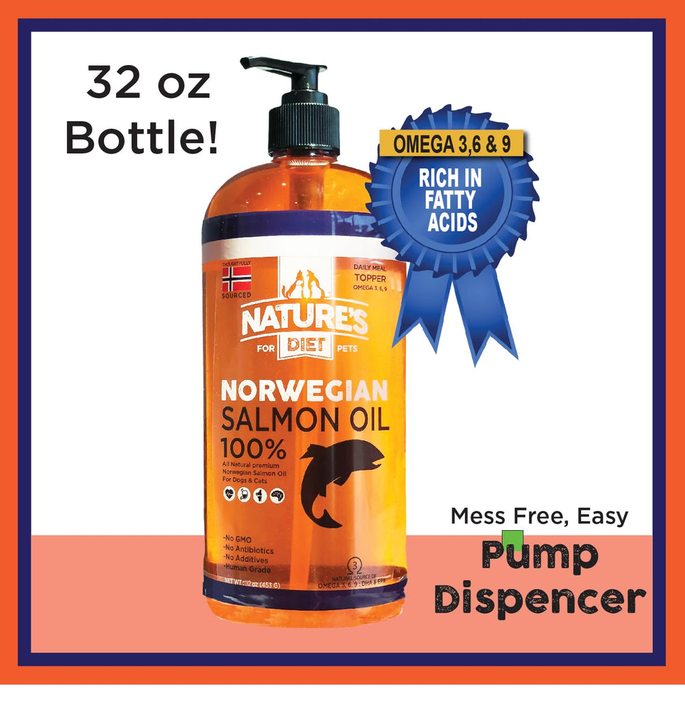 Nature's Diet Salmon Oil supports healthy skin and coat.