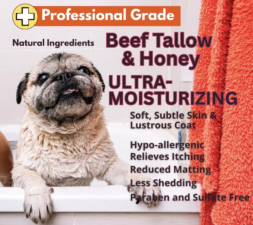 Close-up of beef tallow ingredients for deep coat nourishment.
