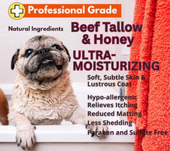 Close-up of beef tallow ingredients for deep coat nourishment.