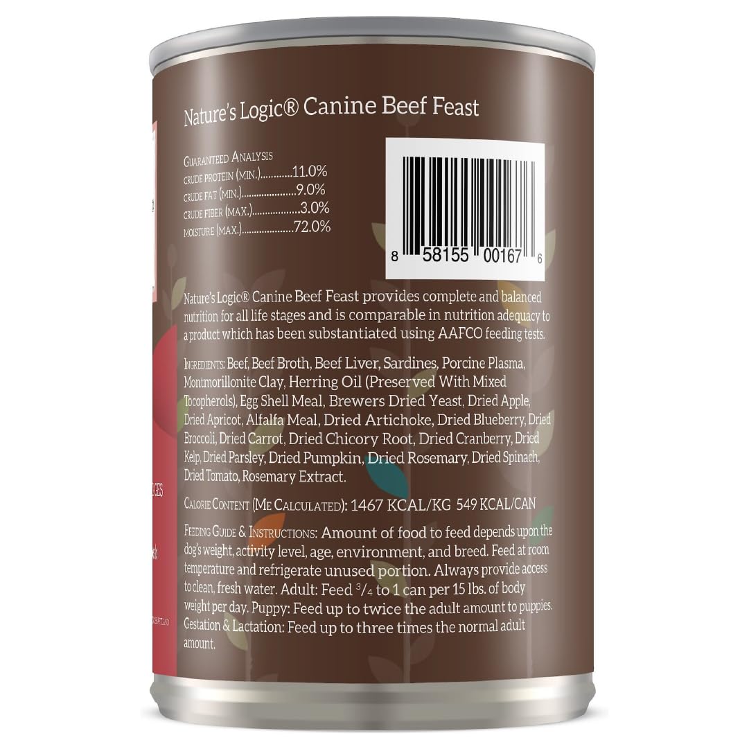 Nature's Logic canned dog food with 95% animal ingredients for wholesome nutrition