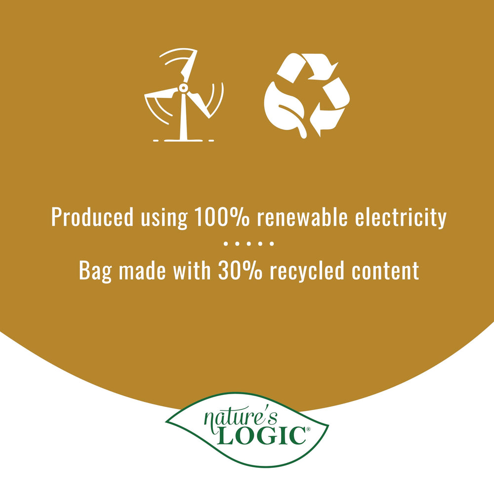 Nature's Logic all-life-stages packaging shows suitability for puppies to seniors.