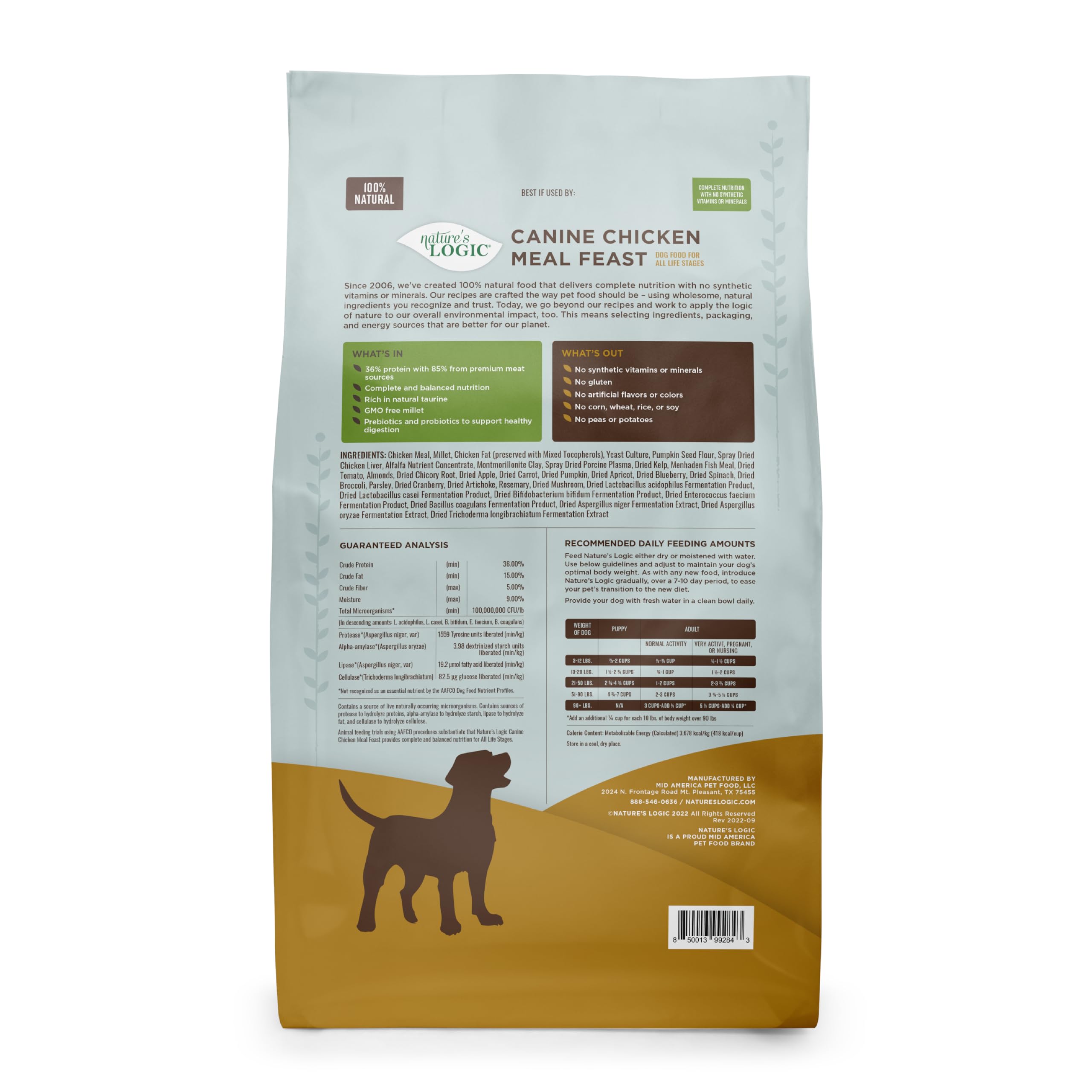 Nature's Logic Chicken Meal Feast kibble in a bowl for an active dog.