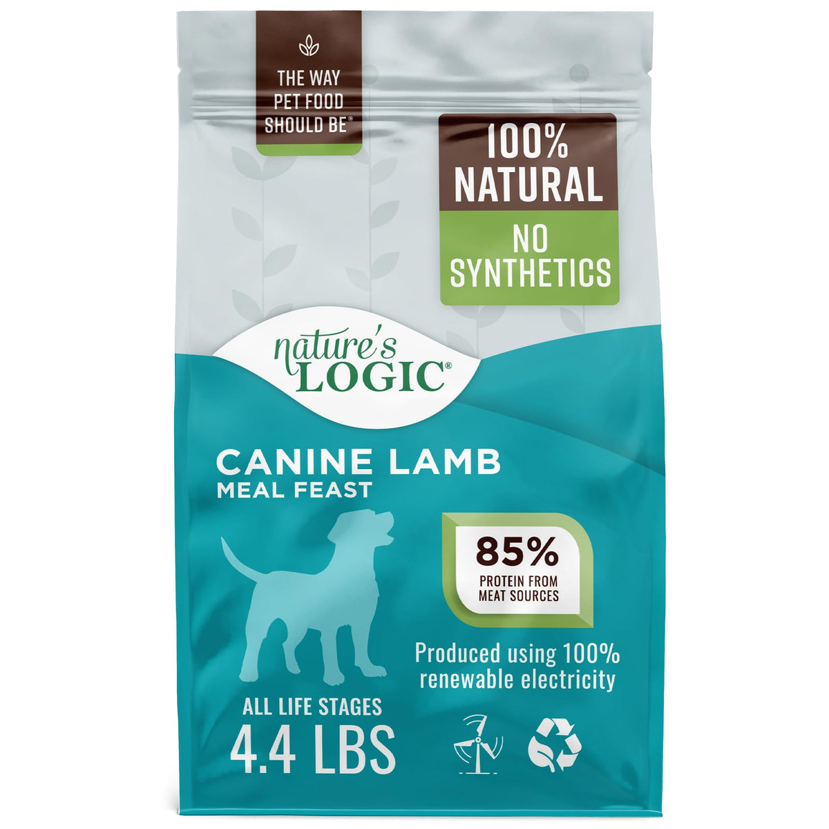 NATURE'S LOGIC dry dog food 4-4lb bag showing packaging suitable for all life stages.