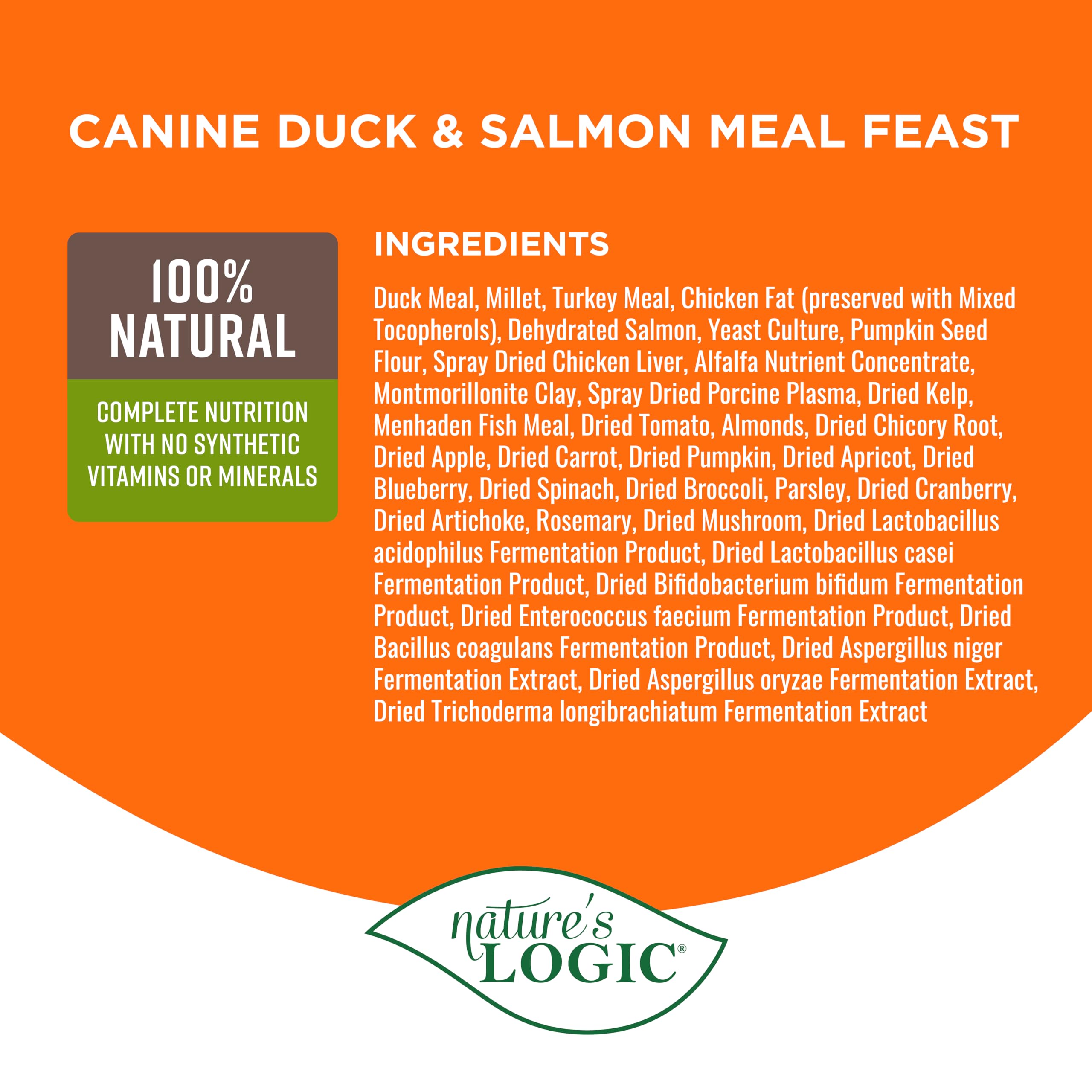 Nature's Logic duck and salmon meal feast kibble close-up reveals grain-free formula