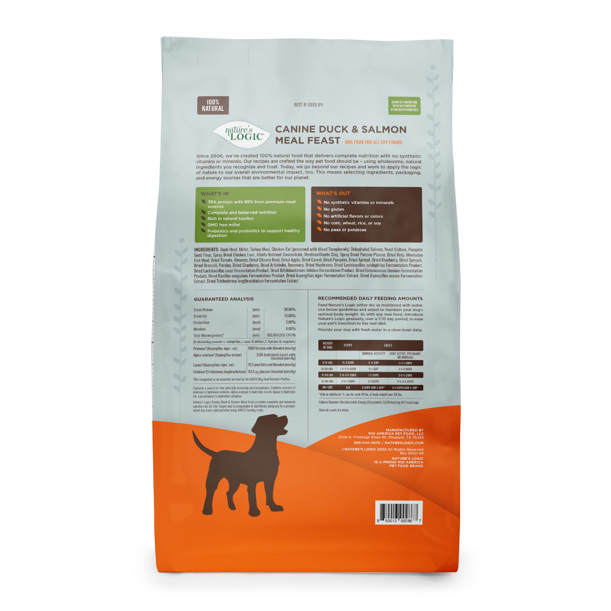 Nature's Logic duck and salmon meal feast serving bowl shows appetizing kibble texture