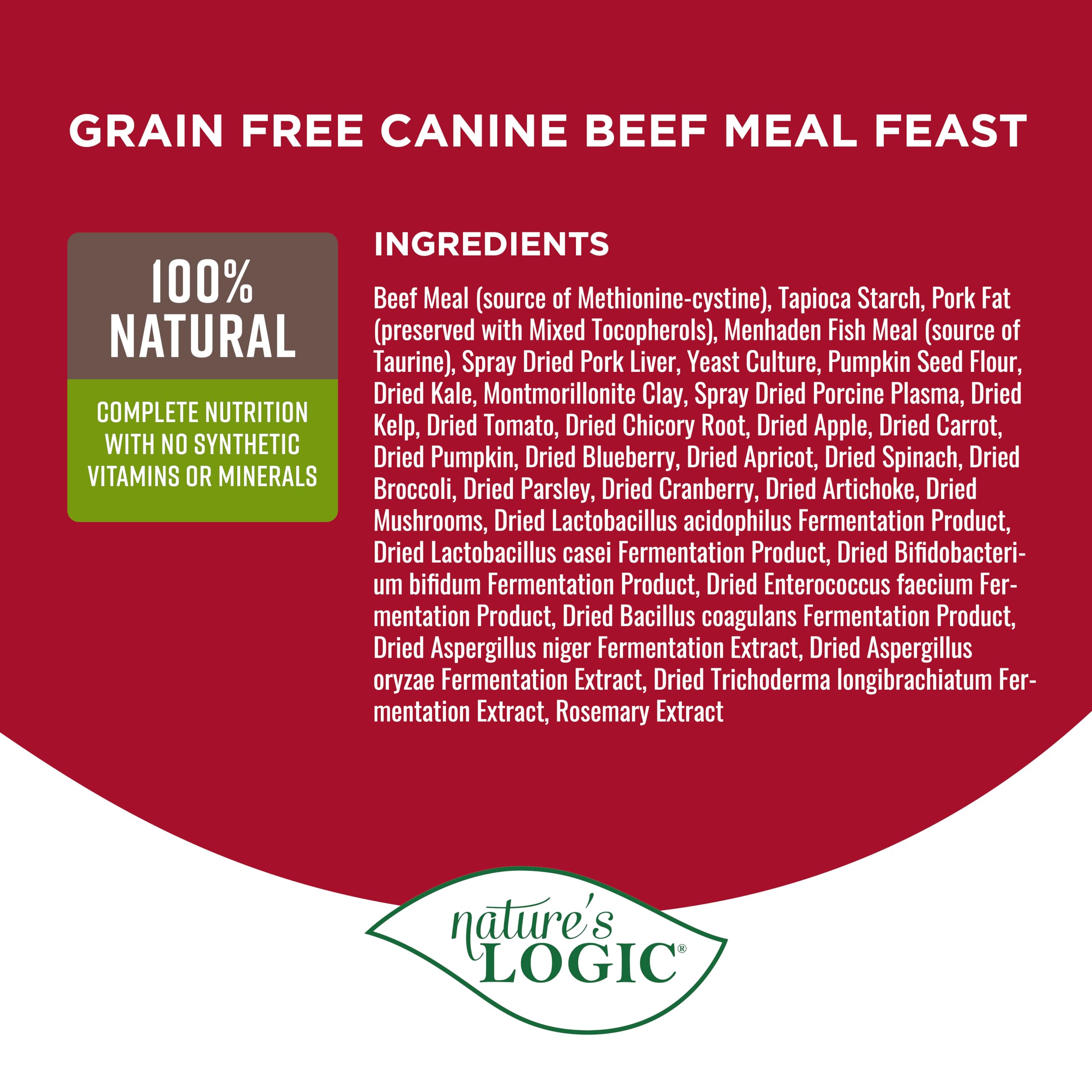Beef-forward protein close-up from Nature's Logic Grain-Free Beef Meal Feast ingredients.