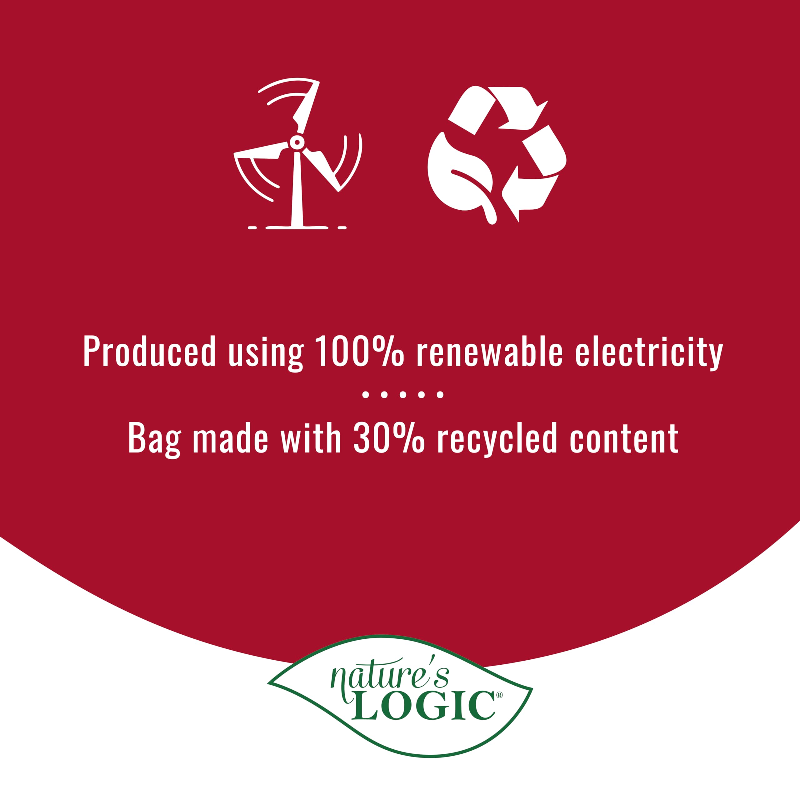 Sustainable packaging for Nature's Logic Grain-Free Beef Meal Feast packaging and eco-friendly production.