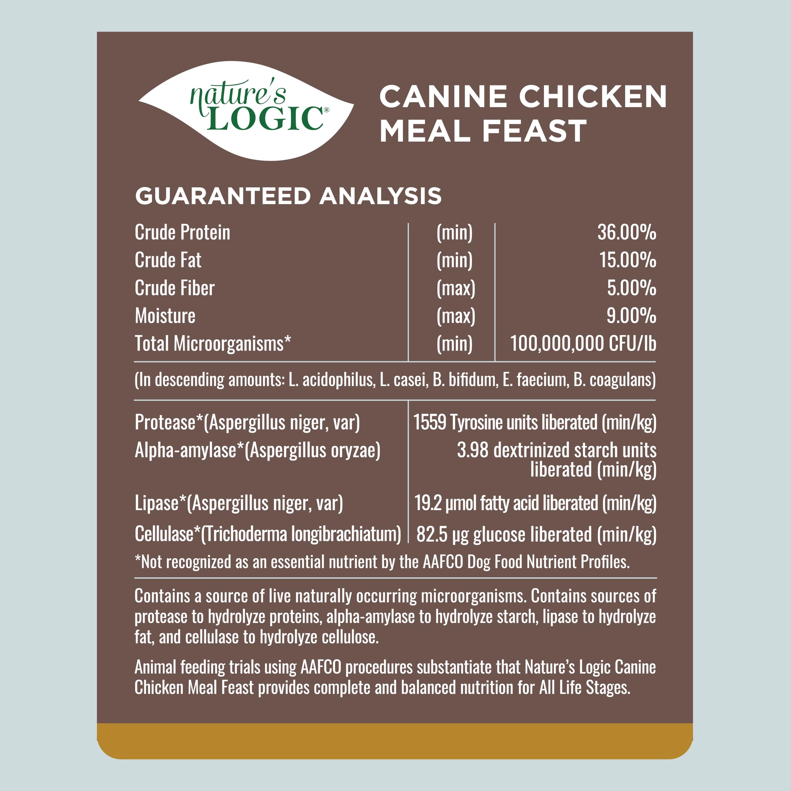 Nature's Logic millet and pumpkin-seed flour ingredients showcase wholesome energy.