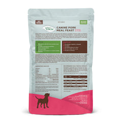Nature's Logic Pork Meal Feast serving dish shows protein-packed meal for active dogs.