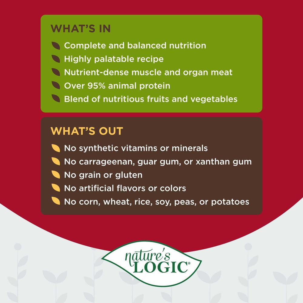 Nature's Logic beef recipe, palatable protein with natural ingredients