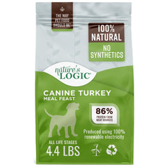 Nature's Logic Turkey Meal Feast kibble in a bowl, supporting dogs of all life stages