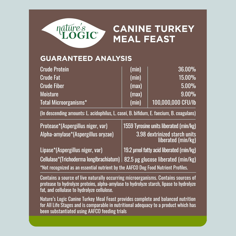 Millet and pumpkin seed in Nature's Logic Turkey Meal Feast add natural energy