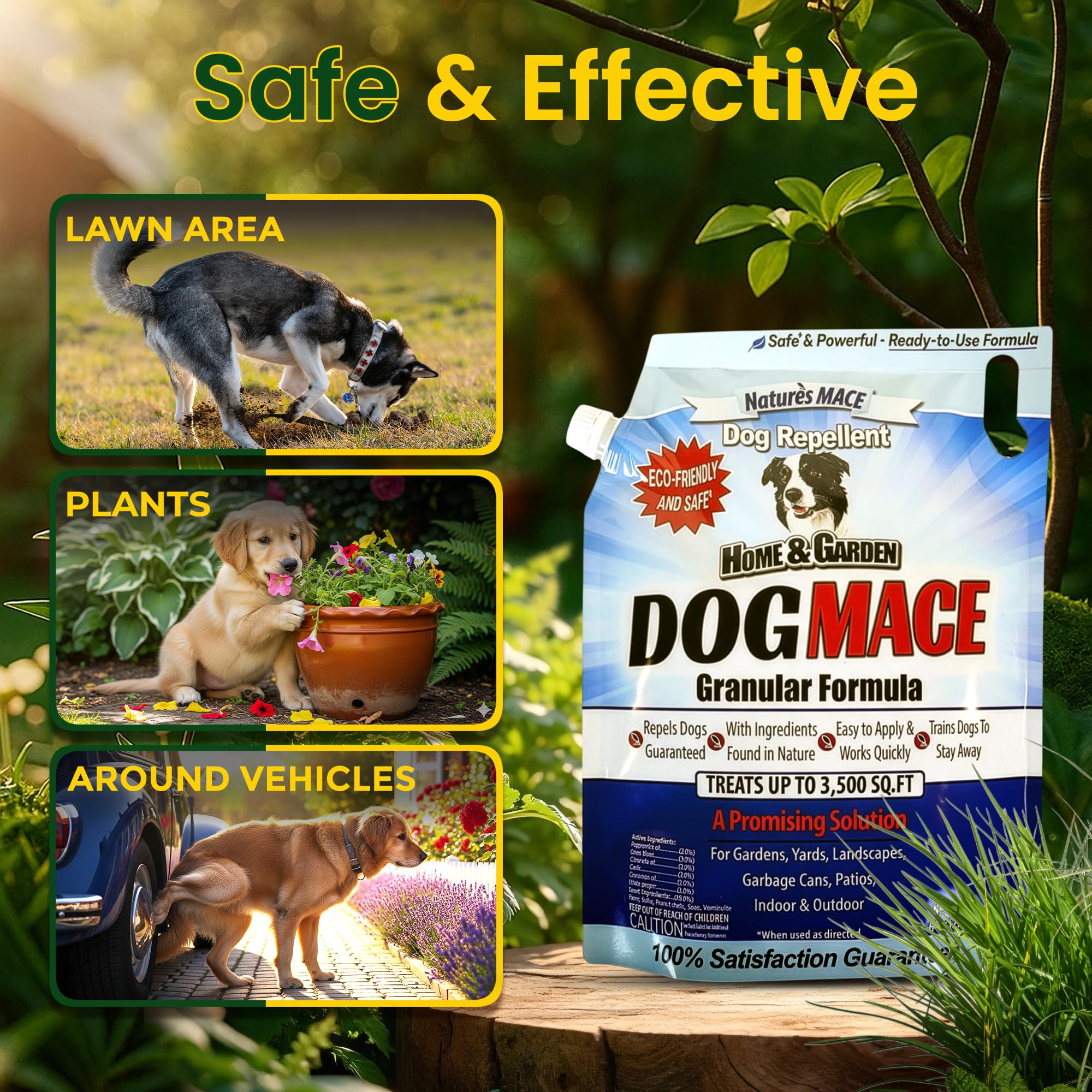 Nature's MACE Dog Mace granules offer even coverage on the lawn.