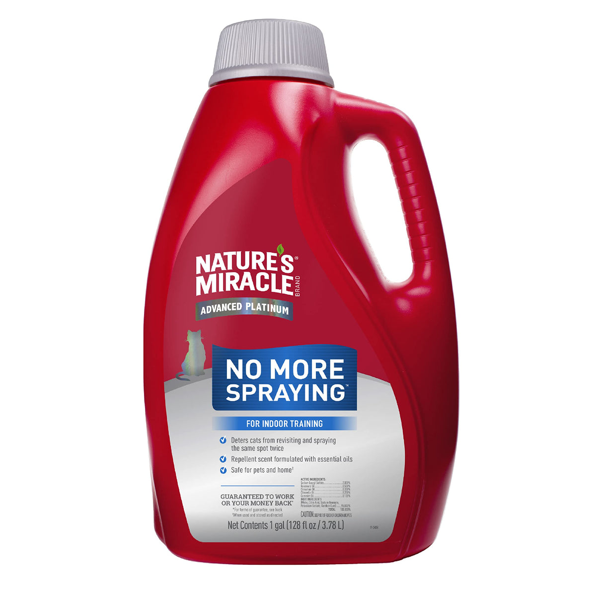 Nature’s Miracle Advanced Platinum No More Spraying bottle in focus for simple cleanup