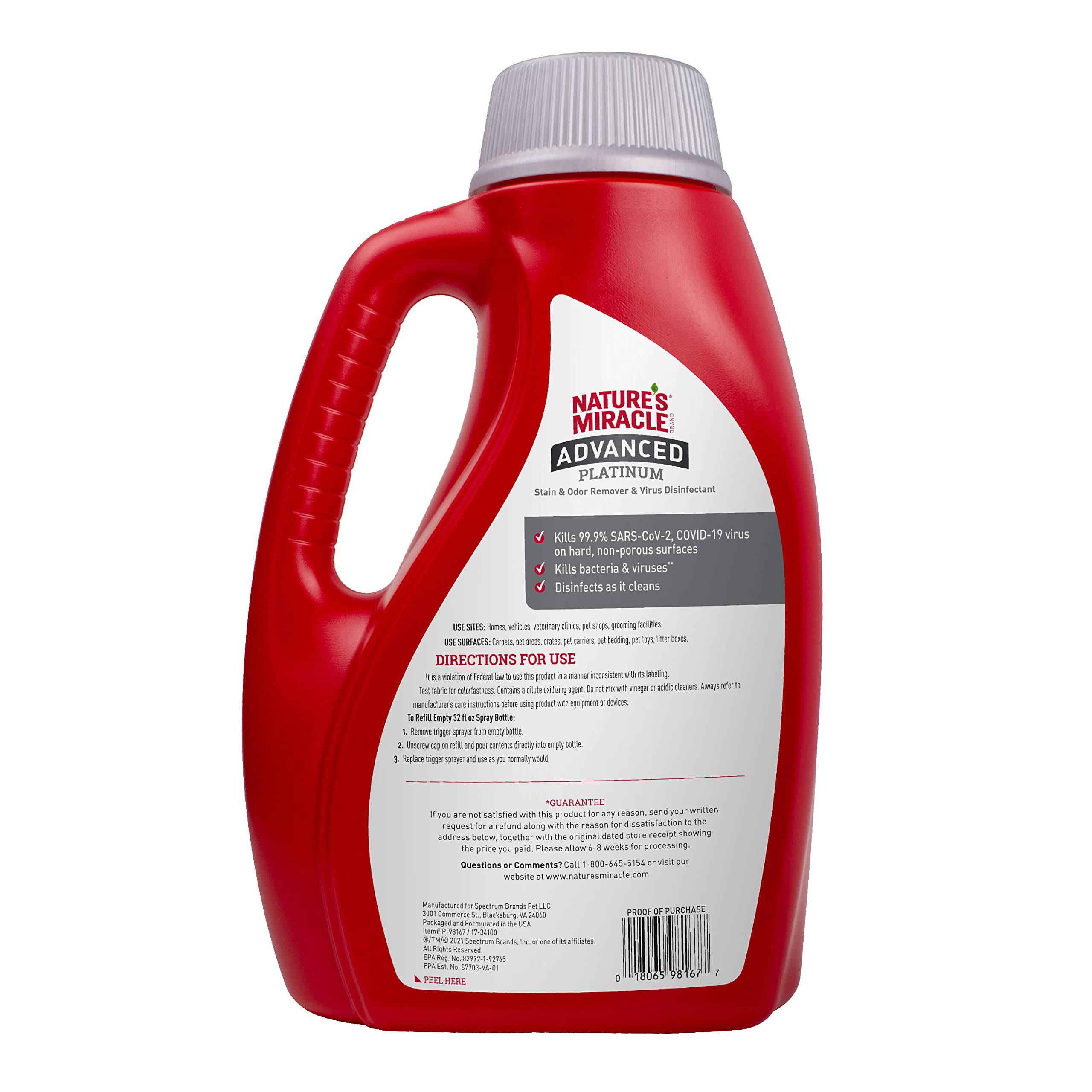 Nature's Miracle Advanced Platinum spray nozzle for quick stain treatment and odor elimination