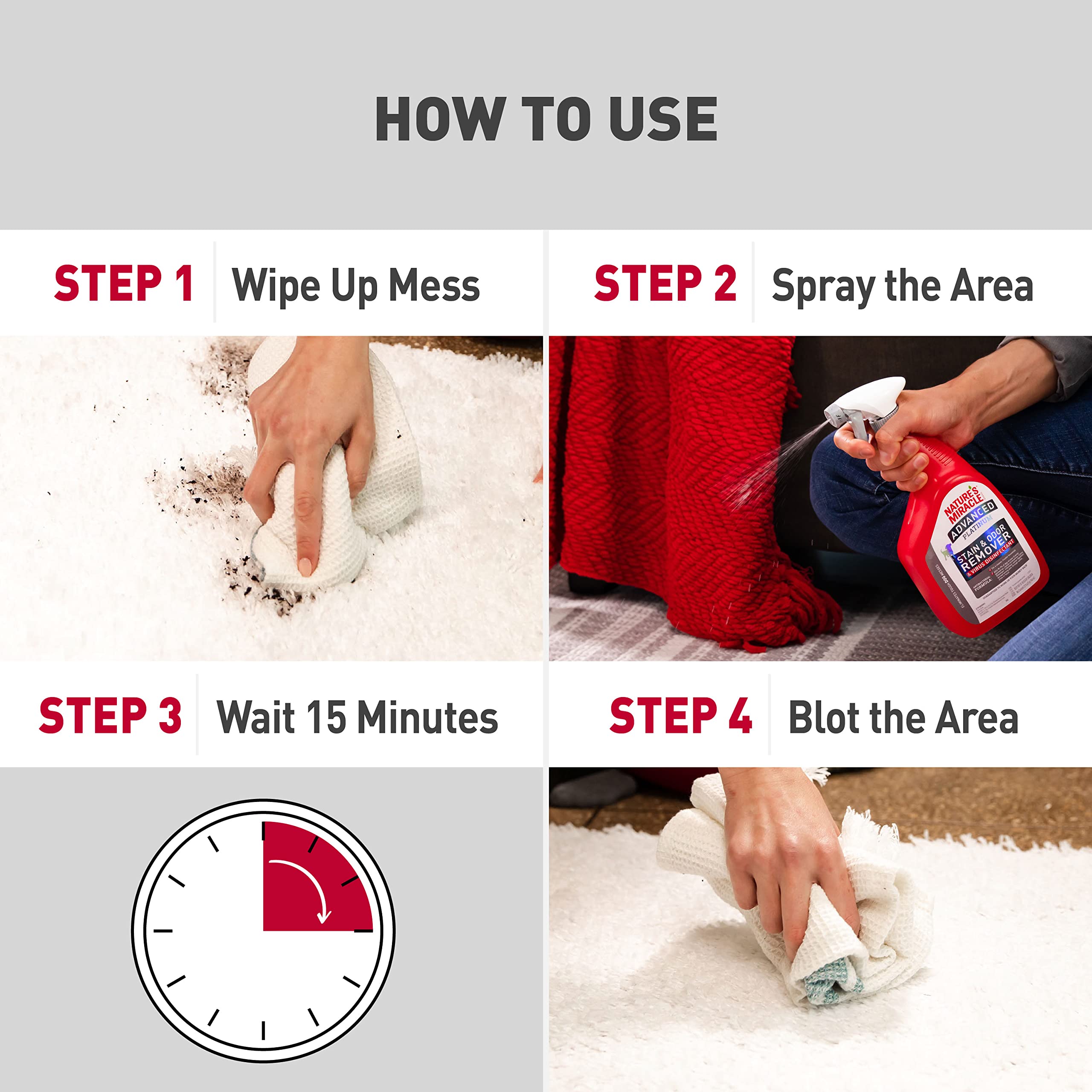 Nature's Miracle Advanced Platinum stains removal on bedding and crates with fresh scent