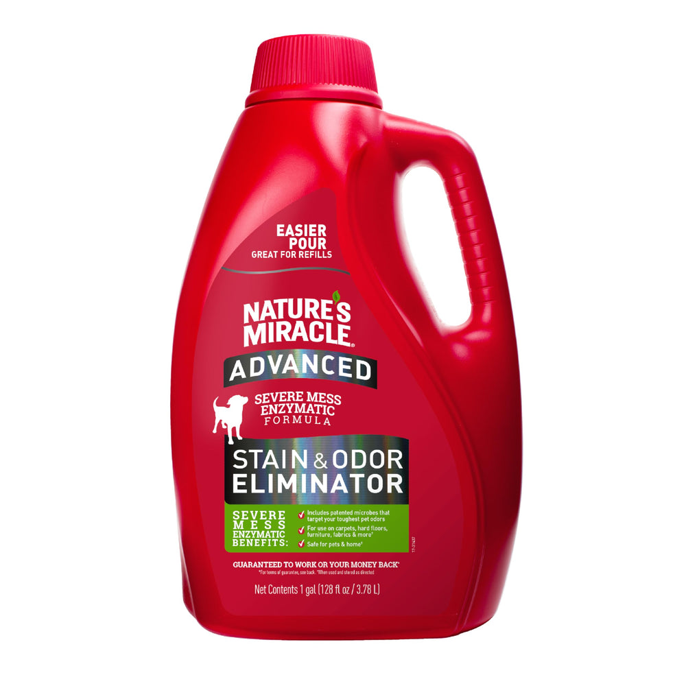 Nature’s Miracle bottle closeup for tackling tough pet messes.