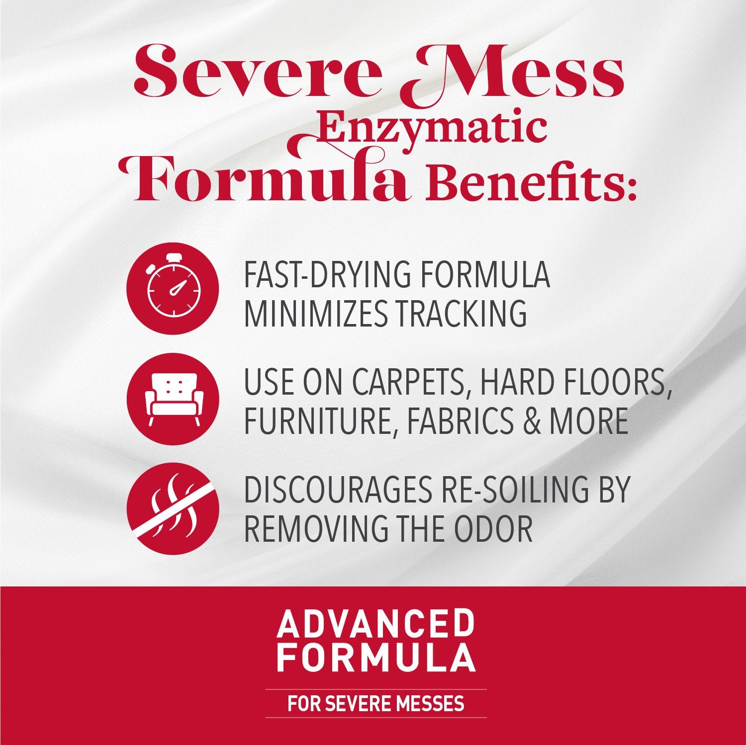 Nature’s Miracle Advanced Stain & Odor Eliminator label closeup reveals enzymatic formula for bio-based messes.