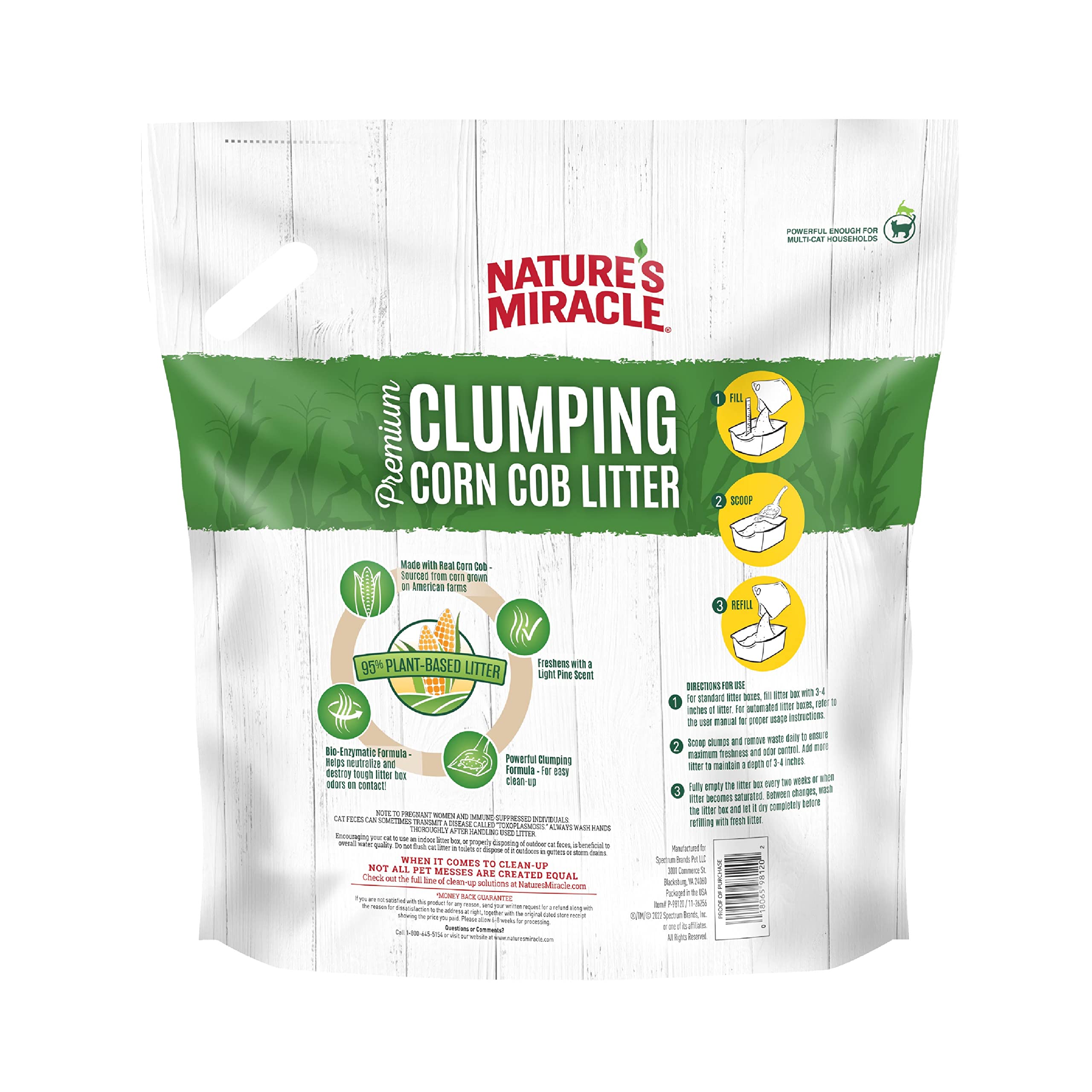 Nature's Miracle corn cob litter close-up highlighting the heat-processed natural base.