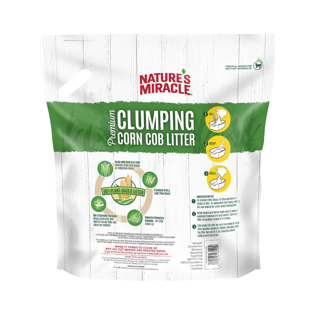 Nature's Miracle corn cob litter close-up highlighting the heat-processed natural base.