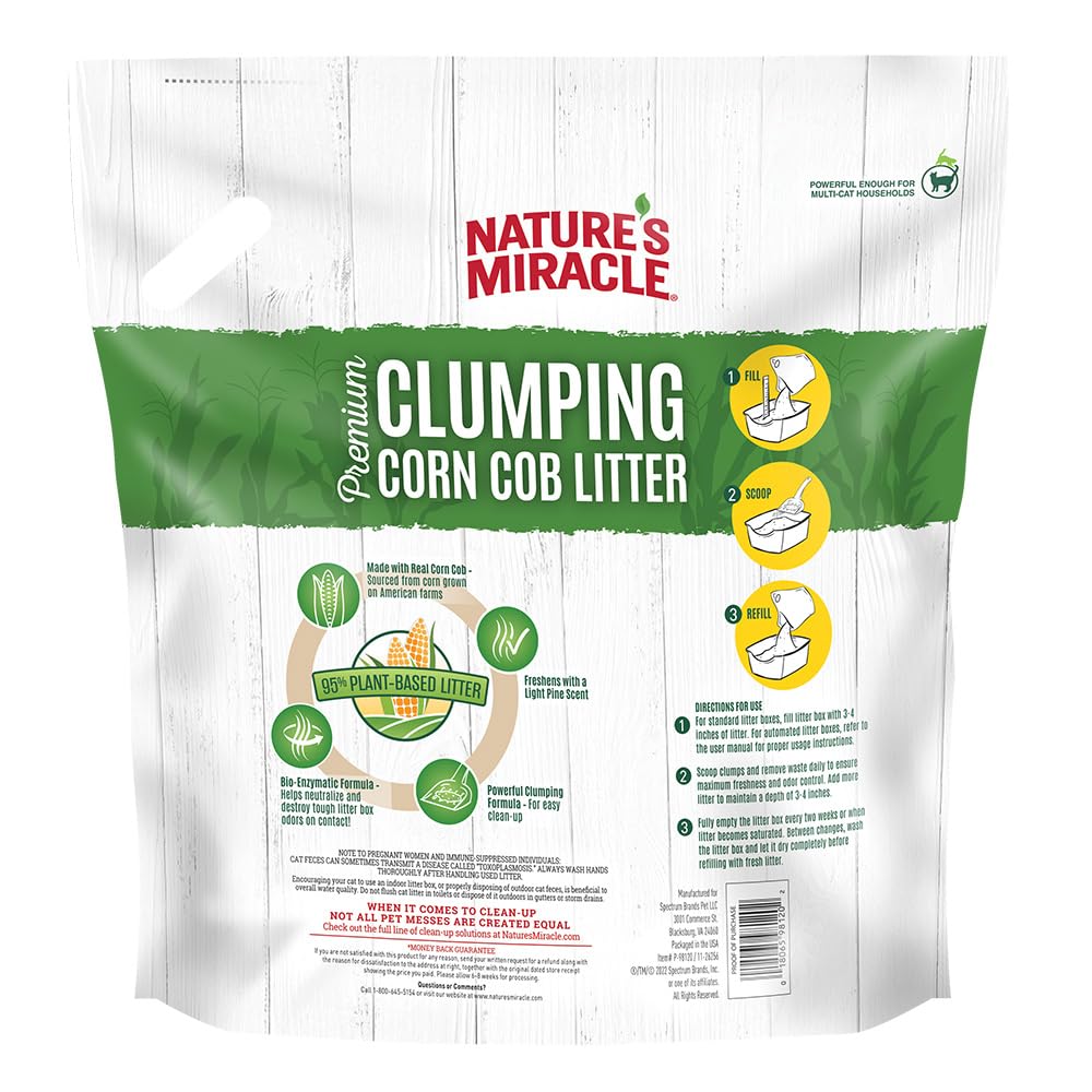 Nature's Miracle dust-free corn litter keeps dust low during cleanup