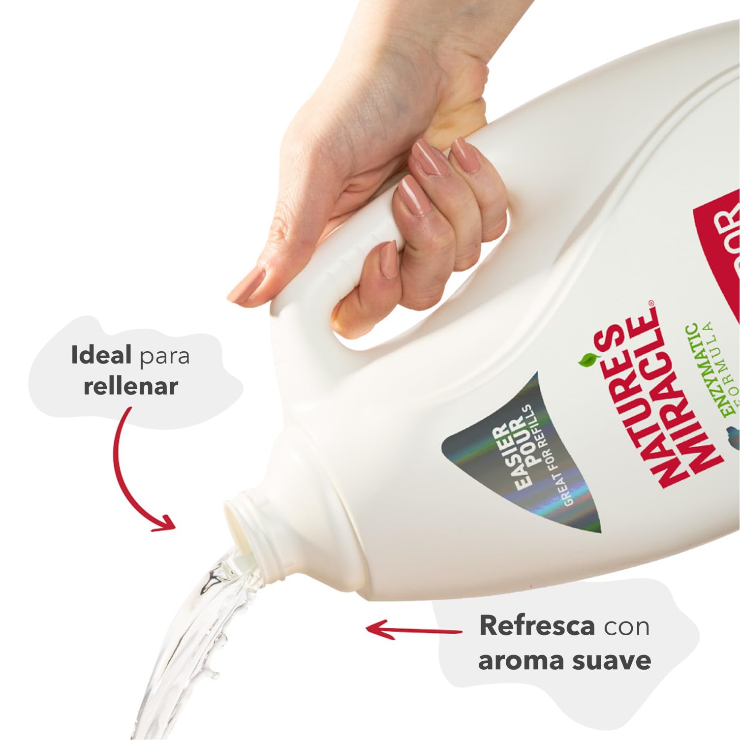 Removes urine, feces, vomit, and drool from fabrics and upholstery with Nature's Miracle.